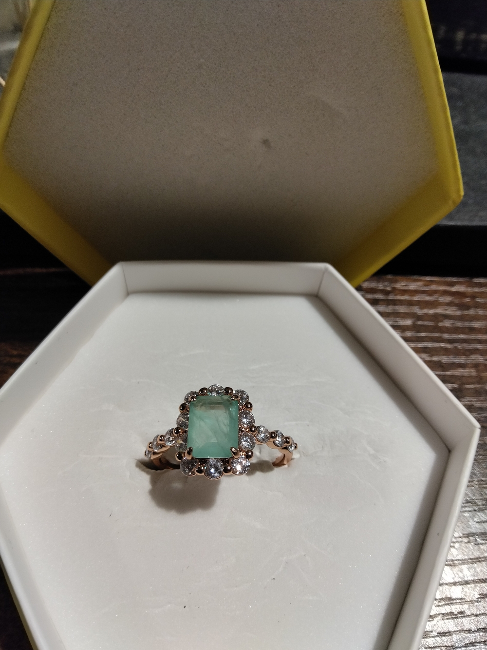 Rose Gold Green Gemstone Halo Ring - Women Jewelry Bomb Party Size 10